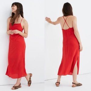 Madewell Silk Cross Back Slip Midi Dress Red Womens 10